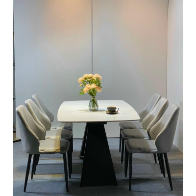 Bộ bàn ăn chân A 1m6 + 6 ghế Sheraton Sọc mặt đá ceramic  Thương hiệu Nội Thất Bình Long 