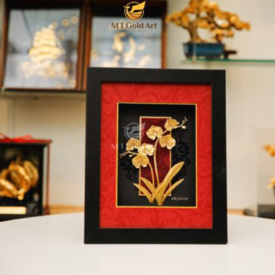 Tranh hoa lan dát vàng (27x34cm) MT Gold Art- Hàng chính hãng, trang trí nhà cửa, phòng làm việc, quà tặng sếp, đối tác, khách hàng, tân gia, khai trương 