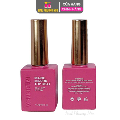 Top Bóng Chà Tráng Gương Vedeeni Làm Nail Chai 15ml Vỏ Đỏ Hồng, Sơn Gel Magic Mirror Top Coat Bám Bột Siêu Sáng, Bền Màu Móng Nữ Women