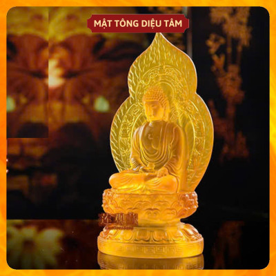 Tượng phật dược sư lưu ly màu vàng 18cm hào quang đồ phong thủy, đồ thờ cúng - shop Mật tông Diệu Tâm