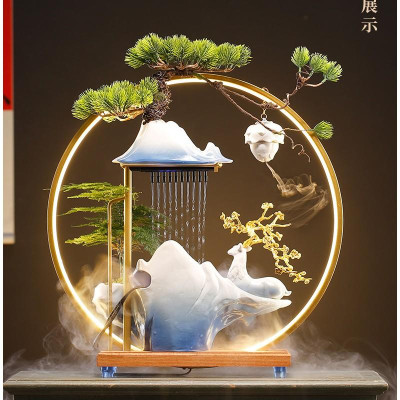 Hươu Bình An Thác Nước Phong Thủy, Đài Thưởng Trầm Phun Nước Kèm Đèn Led Cao Cấp
