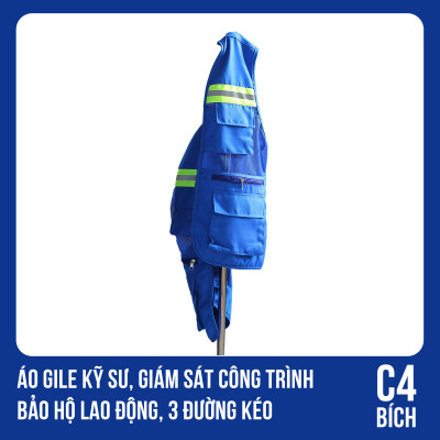 Áo Gile Kỹ Sư, Giám Sát Công Trình, Bảo Hộ Lao Động, 3 Đường Kéo - Mã C4 (BÍCH)