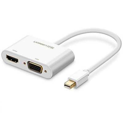 Ugreen UG40364MD108TK Màu Trắng Bộ chuyển đổi Mini DP sang HDMI + VGA hỗ trợ phân giải 4K - HÀNG CHÍNH HÃNG