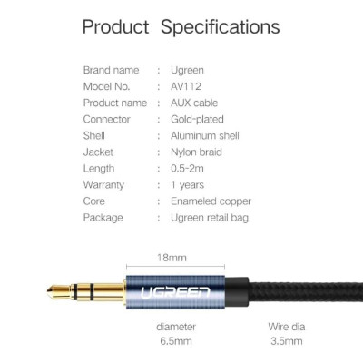 Ugreen UG50363AV112TK 2M màu Đen Cáp âm thanh 2 đầu 3.5mm dương - HÀNG CHÍNH HÃNG