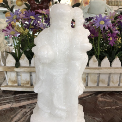 Bộ tượng Tam Đa Phúc Lộc Thọ phong thủy đá cẩm thạch trắng - Cao 20 cm