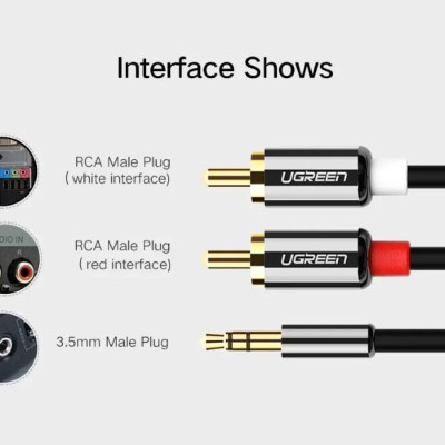 Ugreen UG20779AV116TK 0.5M màu Đen Cáp âm thanh 2 đầu Bông sen sang 3.5mm Dương mạ vàng - HÀNG CHÍNH HÃNG