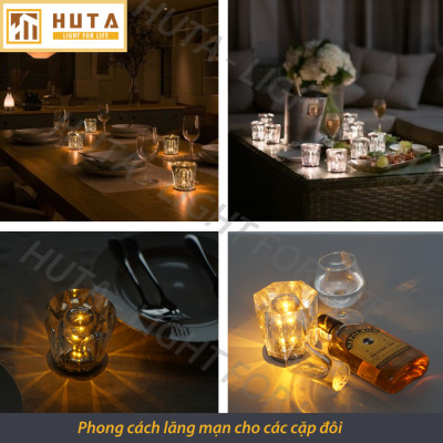 Đèn Bàn Led Quầy Bar HUTA PLCOC Cao Cấp Sang Trọng Pin Sạc Tích Điện, Ánh Sáng Vàng Trang Trí Bàn Ăn, Nhà Hàng, Lounge, Sự Kiện