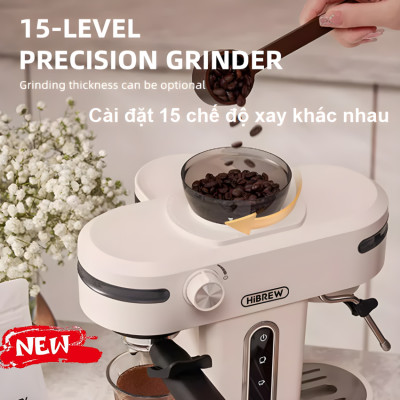 Máy pha cà phê bán tự động 3 trong 1 tích hợp xay cà phê 15 chế độ thương hiệu Mỹ cao cấp HiBREW H14 - Hàng Nhập Khẩu