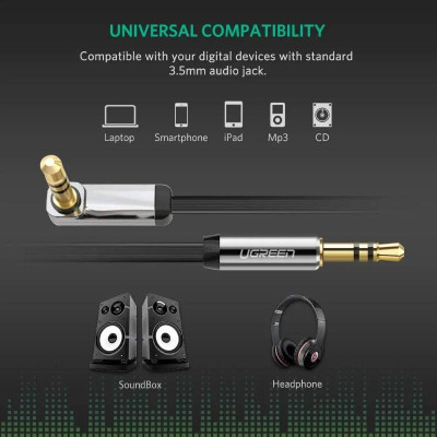 Ugreen UG10596AV119TK 0.5M màu Đen Cáp âm thanh 2 đầu 3.5mm dương đầu vuông góc mạ vàng - HÀNG CHÍNH HÃNG