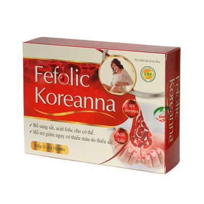 Viên Bổ Máu Fefolic koreanna- Hộp 60 Viên - Bổ Sung Fe, Acid Folic Cho Cơ Thể, Giảm Nguy Cơ Thiếu Máu Do Thiếu Sắt, Vinaphar