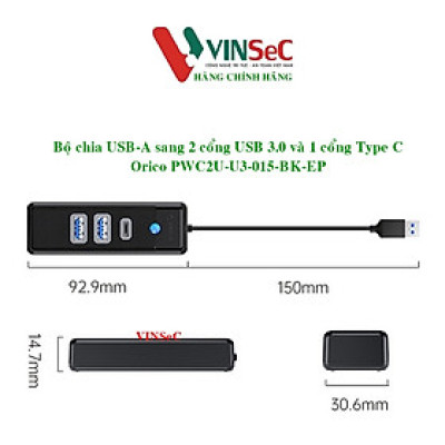 Bộ Chia Orico USB-A sang 2 cổng USB 3.0 5Gbps + 1 cổng TypeC 5Gbps PWC2U-U3-015 - Hàng Chính Hãng