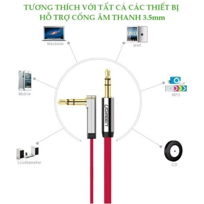 Ugreen UG10798AV119TK 1M Đỏ Cáp âm thanh 2 đầu 3.5mm dương chữ L dây dẹt - HÀNG CHÍNH HÃNG