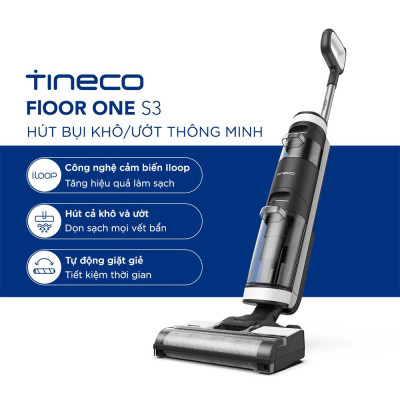 Máy Hút Bụi Lau Sàn Khô Uớt Tự Giặt Giẻ TINECO Floor One S3 Thương Hiệu Mỹ Lực Hút 12,000 Pa, Có Kết Nối App Theo Dõi, Công Suất 220 W - Hàng Chính Hãng - Bảo Hành 24 Tháng