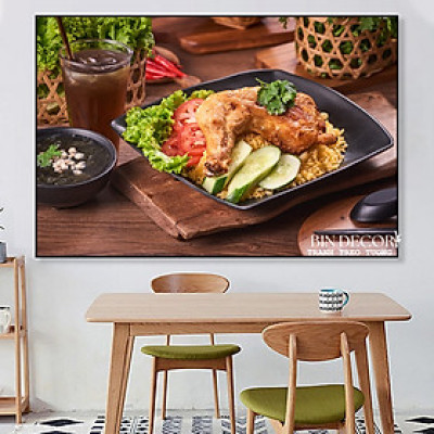 (CÓ ẢNH THẬT) Tranh treo tường trang trí decor quán cơm gà xối mỡ 1 bo viền kèm đinh treo