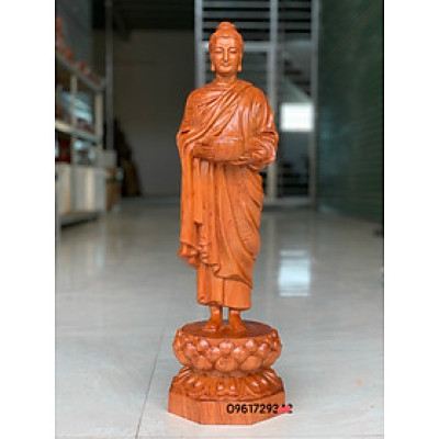 Tượng phật thích ca khất thực bằng gỗ hương đá kt cao 60