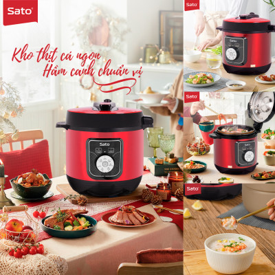 Nồi áp suất đa năng SATO 6AS041.D 6.0L - Nồi áp suất đa chức năng : nấu cơm, nấu cháo, hầm gân, ninh, súp, hấp, giữ ấm ... Dung tích : 6.0 lít phù hợp gia đình 4 - 6 người - Miễn phí vận chuyển toàn quốc - Hàng chính hãng
