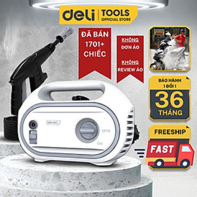 [TẶNG Ổ CẮM ĐIỆN + MIẾNG RỬA XE] Máy Xịt Rửa Mini Động Cơ Lõi Đồng Deli Cao Áp Chính Hãng 1 đổi 1 Bảo Hành 36 Tháng Rửa Xe Tưới Cây Vệ Sinh Nhà Cửa