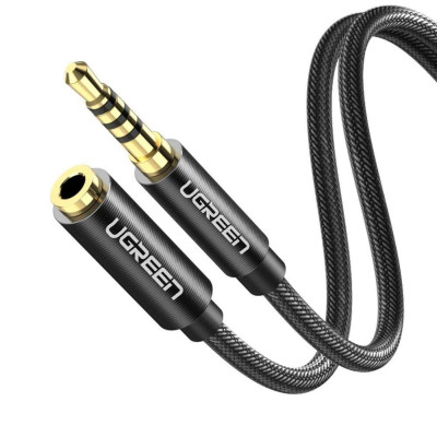 Ugreen UG60845AV118TK 0.5M màu đen 3.5mm 3 ngấn nối dài Cáp âm thanh dây bện nylon 50cm hỗ trợ micro - HÀNG CHÍNH HÃNG