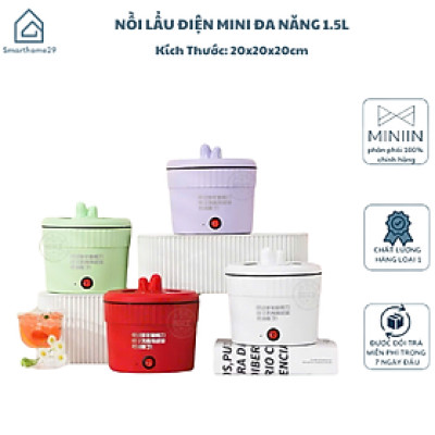 Nồi Lẩu Điện Mini Đa Năng 1.5L, Ca Nấu Mì, Cốc Ăn Lẩu Cô Đơn 500W, Chống Dính Vân Đá - HÀNG CHÍNH HÃNG MINIIN