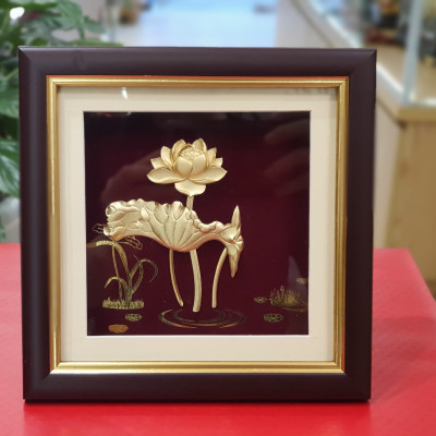 Tranh hoa sen dát vàng 24k (20x20cm) MT Godl Art- Hàng chính hãng, trang trí nhà cửa, phòng làm việc, quà tặng sếp, đối tác, khách hàng, tân gia, khai trương 