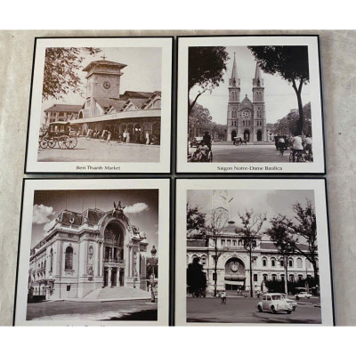  (HCM) Tranh treo tường Hà Nội xưa trang trí decor quán bộ 4 tấm kèm đinh chuyên dụng