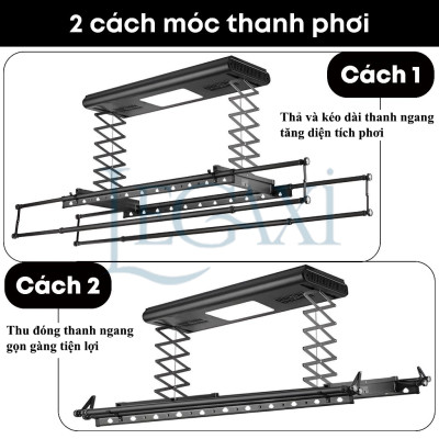 Sào Phơi Đồ Tự Động, Giá Treo Quần Áo Có Quạt Sấy Khô Đèn LED Khử Trùng Tia Cực Tím Remote Gắn Trần Legaxi