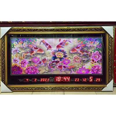 Tranh lịch vạn niên điêu khắc mẫu Cửu Ngư quần hội - K007 ( 62x107cm )