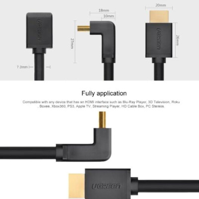 Ugreen UG10173HD103TK 2M màu Đen Cáp tín hiệu HDMI chuẩn 1.4 đầu bẻ góc 90 độ - HÀNG CHÍNH HÃNG