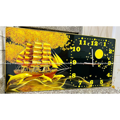 (ẢNH THẬT) Tranh đồng hồ tráng gương thuận buồm xuôi gió 8 tặng kèm pin và đinh 3 chân