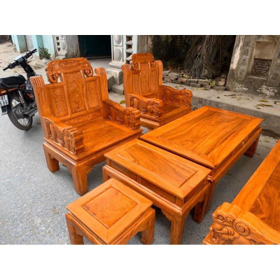 Bộ bàn ghế Âu Á tay Voi đặc gỗ Gõ Đỏ