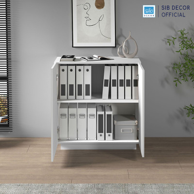 Tủ Hồ Sơ 2 Cánh Cách Điệu, Lưu Trữ Tài Liệu Văn Phòng Màu Trắng Thương Hiệu SIB Decor HS80