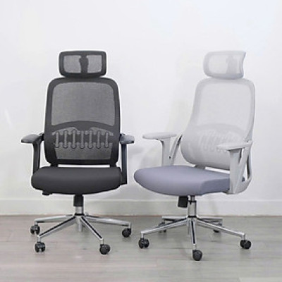 Ghế văn phòng lưng lưới xám cao cấp CM4561-2M Nội thất Capta Lưng lưới xám nệm vải xám khung và tay ghế nhựa màu xám ghế xoay nâng hạ gật gù chân xoay thép mạ chrome hcm
