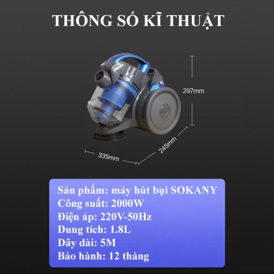 Máy hút bụi cầm tay SOKANY SK3381 đa năng công suất cao 2000W lực hút mạnh, công nghệ giảm tiếng ồn - Hàng Chính Hãng