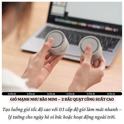 Quạt đeo cổ turbo siêu mát không cánh Pin 1600 mAh hiệu WIWU Twins Wi-FS014 -hạn chế tiếng ồn, siêu nhẹ, đeo êm, công thái học, tích điện sạc, mini cầm tay - hàng nhập khẩu