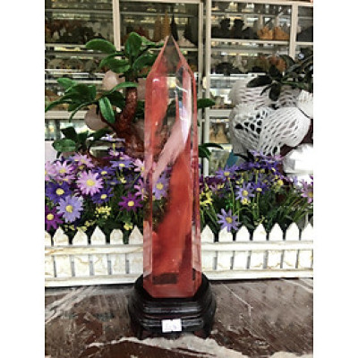 Trụ đá phong thủy trấn thạch đá núi lửa Obsidian đỏ