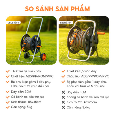 Bộ vòi nước tưới cây rửa xe đa năng Lebenlang LBLB3364 dây dài 15m, 1 đầu tưới, dây cuốn trợ năng - hàng chính hãng