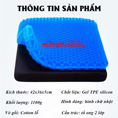 Đệm ngồi Gel 3D tổ ong thoáng khí kích thước 35x30x3cm và 42x37x3.5cm, Đệm ngồi cao cấp chất liệu Silicon mát lạnh siêu êm - Hàng chính hãng