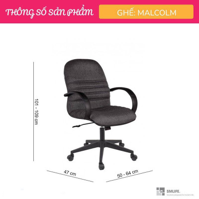 Ghế xoay văn phòng lưng trung bọc vải SMLIFE Malcolm