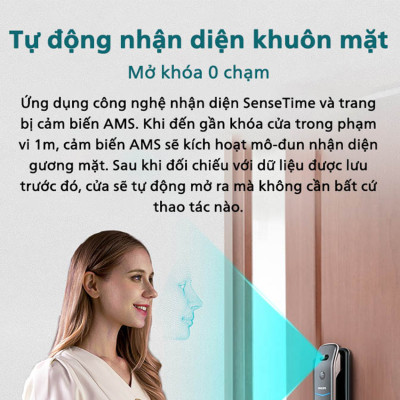 Bộ khóa cửa thông minh khuôn mặt 3D Face, vân tay, thẻ từ, mật khẩu và chìa cơ thương hiệu Philips DDL709-7HWS - Hàng nhập khẩu