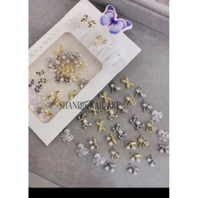 Set Charm Nơ Đen Trắng, Bướm Kim Loại Chống Han Gỉ, Trang Trí Móng Đẹp, Làm Nail Sang Trọng Nail Phương Miu Nữ Women