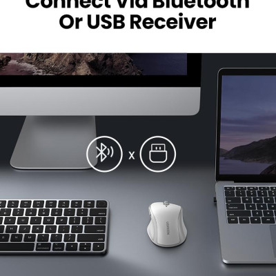 Ugreen UG15805MU101TK 4000DPI Bluetooth 6 nút điều chỉnh kiểu dáng Công thái học Màu Trắng Chuột không dây + BT Không kèm Pin AA - HÀNG CHÍNH HÃNG