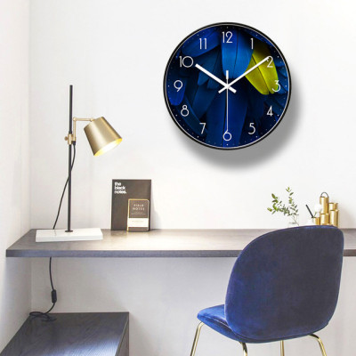 Đồng hồ treo tường trang trí LÔNG VŨ XANH loại 30cm - Kính phẳng - Kim trôi