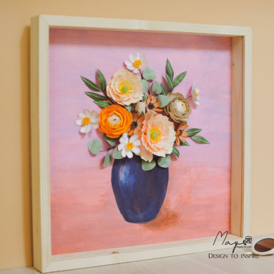 Tranh hoa giấy handmade trang trí cao cấp SPRING VASE 40x40cm - Maypaperflower Hoa giấy nghệ thuật