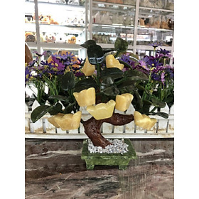 Cây tài lộc thỏi vàng phong thủy đá ngọc hoàng long - Cao 25 cm