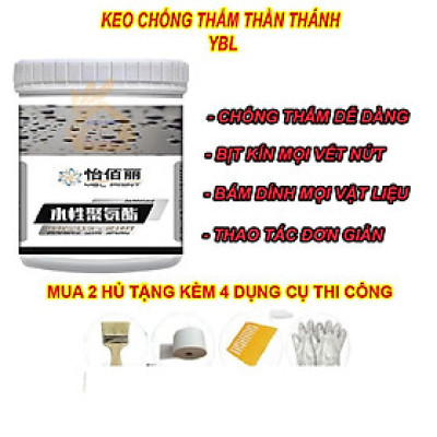 Keo, sơn quét chống thấm, vá trám vết nứt tường đa năng thông minh chống bong tróc trong nhà, ngoài trời ( 1kg). Tặng kèm chổi quét sơn và 2,5m  vải 