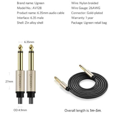 Ugreen UG40809AV128TK 1M màu Đen Cáp âm thanh 2 đầu 6.5mm dương cao cấp - HÀNG CHÍNH HÃNG