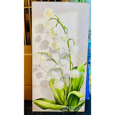 (ẢNH THẬT) Tranh treo tường hoa linh lan trắng bo viền vàng kèm đinh treo