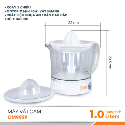 Máy vắt cam Comet CM9929 – Dung tích 1L, công suất 40W, xoay 2 chiều – Vắt cam nhanh, không kẹt hạt – Hàng chính hãng - Bảo hành 12 tháng