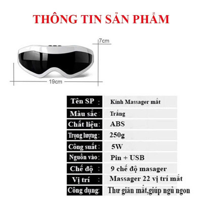 Kính Massage Mắt Cao Cấp Thư Giãn  – 9 Chế Độ Rung, Làm Dịu Mắt, Xóa Bọng Mắt & Quầng Thâm