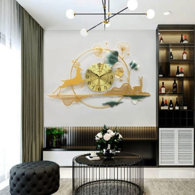 Đồng Hồ Treo Tường Trang Trí Decor  DH11 kim trôi quartz hoa mai vàng nội thất cỡ lớn